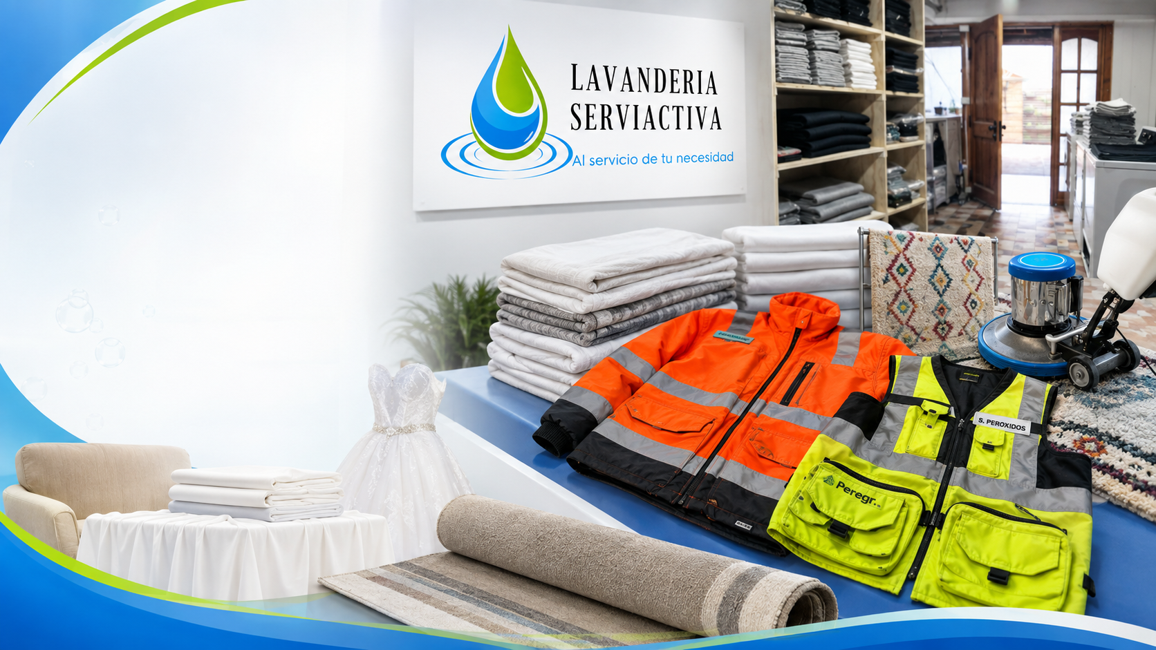 Composición ilustrativa de servicios textiles y eventos