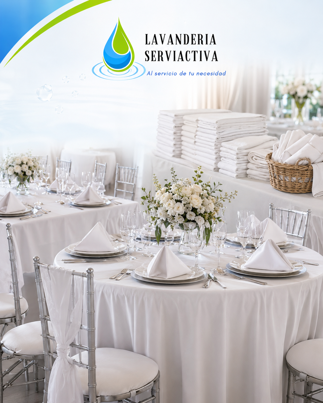 Mesa preparada con mantelería para eventos, imagen ilustrativa